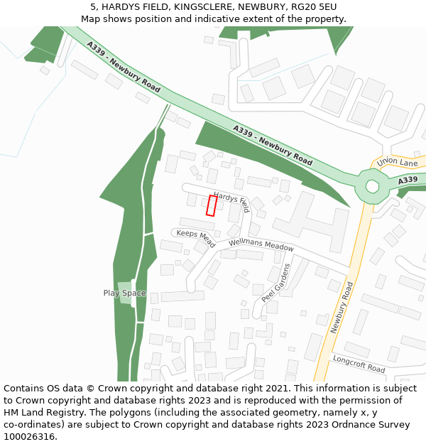 5, HARDYS FIELD, KINGSCLERE, NEWBURY, RG20 5EU: Location map and indicative extent of plot