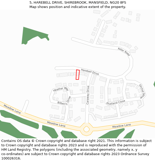 5, HAREBELL DRIVE, SHIREBROOK, MANSFIELD, NG20 8FS: Location map and indicative extent of plot