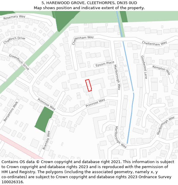 5, HAREWOOD GROVE, CLEETHORPES, DN35 0UD: Location map and indicative extent of plot