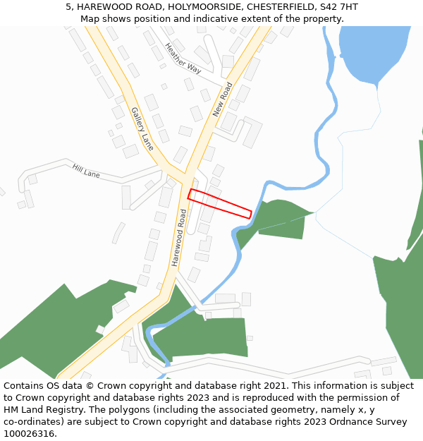 5, HAREWOOD ROAD, HOLYMOORSIDE, CHESTERFIELD, S42 7HT: Location map and indicative extent of plot