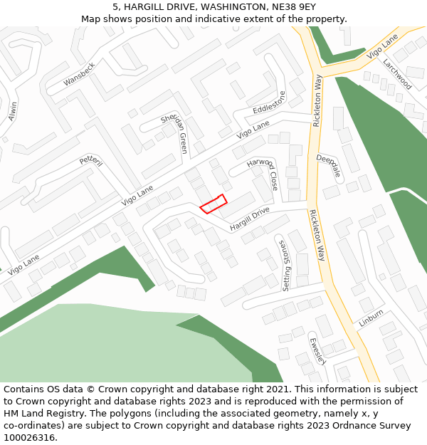 5, HARGILL DRIVE, WASHINGTON, NE38 9EY: Location map and indicative extent of plot