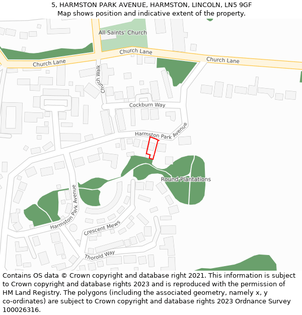 5, HARMSTON PARK AVENUE, HARMSTON, LINCOLN, LN5 9GF: Location map and indicative extent of plot