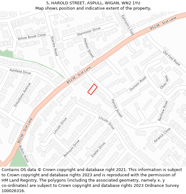 5, HAROLD STREET, ASPULL, WIGAN, WN2 1YU: Location map and indicative extent of plot