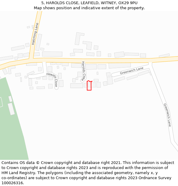 5, HAROLDS CLOSE, LEAFIELD, WITNEY, OX29 9PU: Location map and indicative extent of plot
