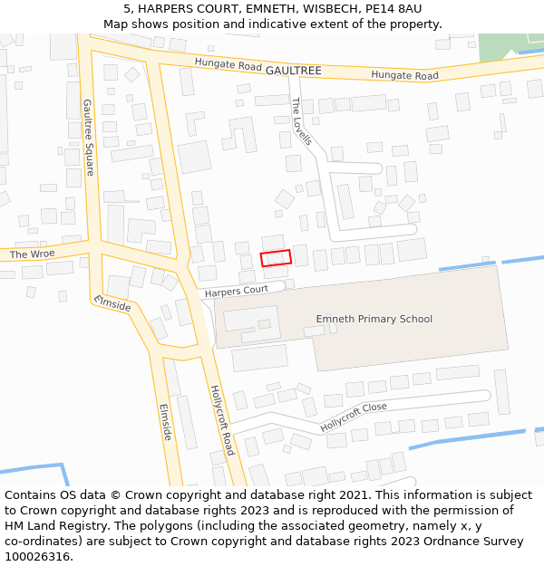 5, HARPERS COURT, EMNETH, WISBECH, PE14 8AU: Location map and indicative extent of plot