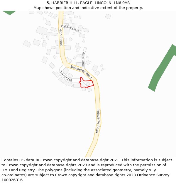 5, HARRIER HILL, EAGLE, LINCOLN, LN6 9AS: Location map and indicative extent of plot