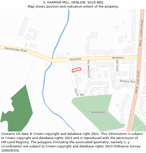 5, HARRIER MILL, HENLOW, SG16 6BQ: Location map and indicative extent of plot