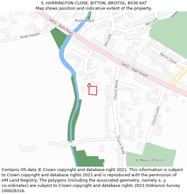 5, HARRINGTON CLOSE, BITTON, BRISTOL, BS30 6AT: Location map and indicative extent of plot