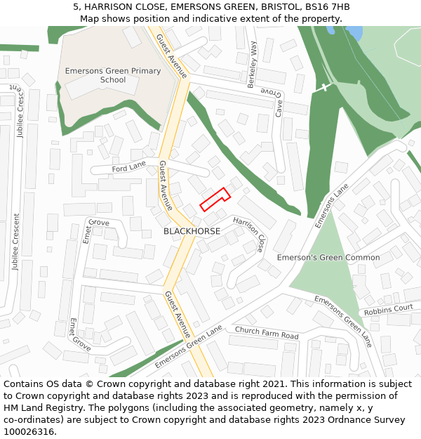 5, HARRISON CLOSE, EMERSONS GREEN, BRISTOL, BS16 7HB: Location map and indicative extent of plot