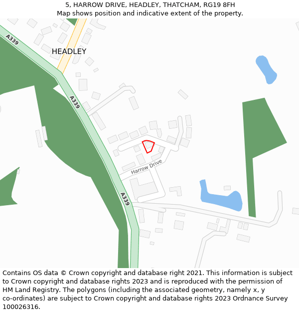 5, HARROW DRIVE, HEADLEY, THATCHAM, RG19 8FH: Location map and indicative extent of plot