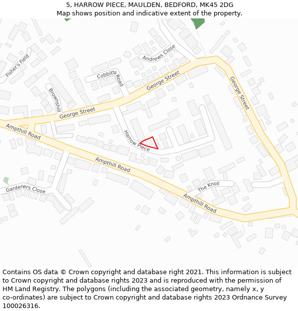 5, HARROW PIECE, MAULDEN, BEDFORD, MK45 2DG: Location map and indicative extent of plot