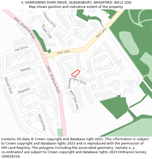 5, HARROWINS FARM DRIVE, QUEENSBURY, BRADFORD, BD13 1DQ: Location map and indicative extent of plot