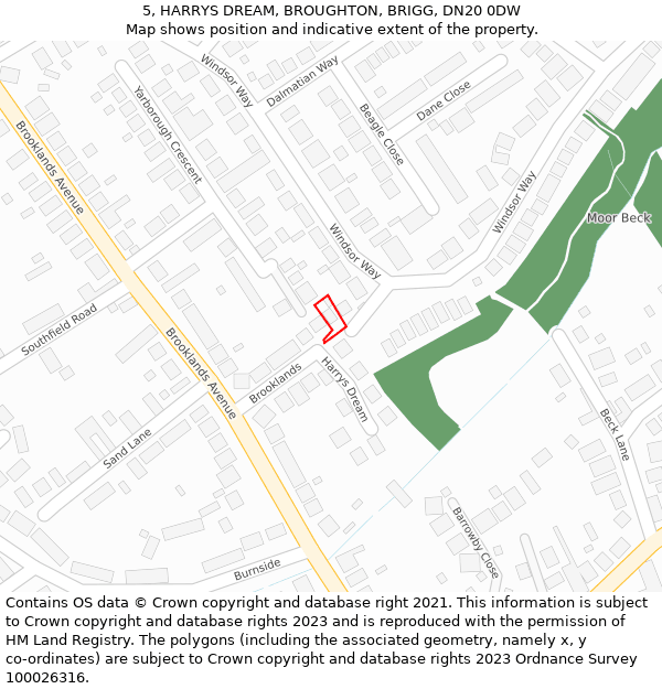 5, HARRYS DREAM, BROUGHTON, BRIGG, DN20 0DW: Location map and indicative extent of plot