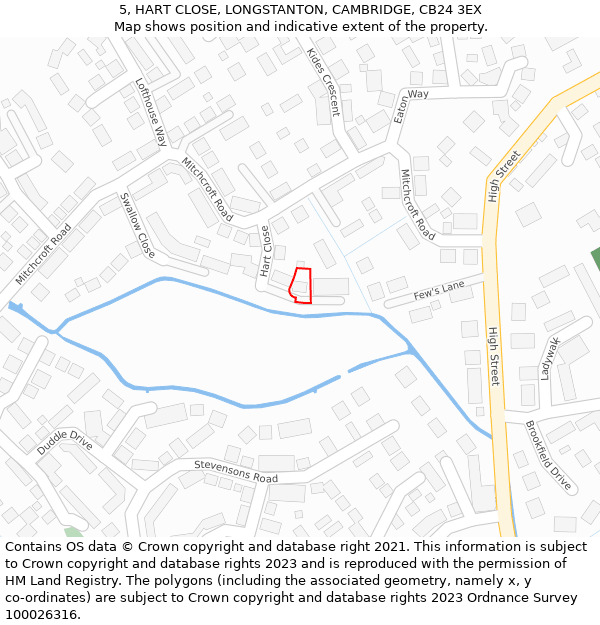 5, HART CLOSE, LONGSTANTON, CAMBRIDGE, CB24 3EX: Location map and indicative extent of plot