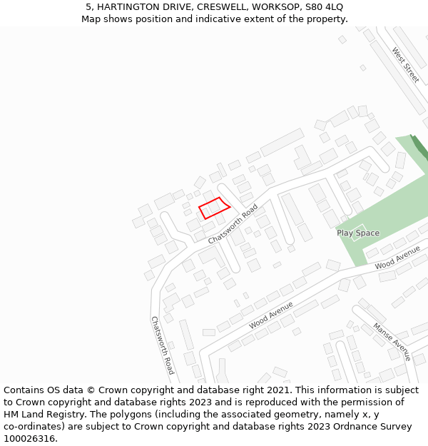 5, HARTINGTON DRIVE, CRESWELL, WORKSOP, S80 4LQ: Location map and indicative extent of plot