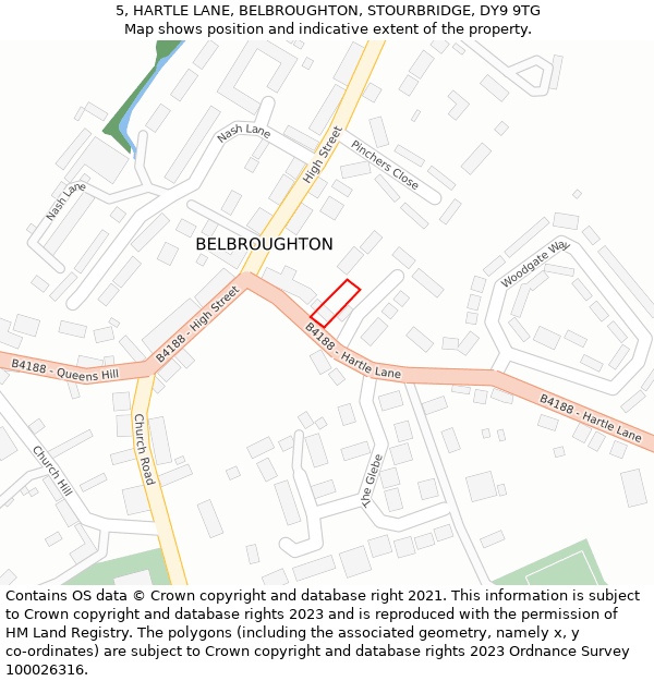 5, HARTLE LANE, BELBROUGHTON, STOURBRIDGE, DY9 9TG: Location map and indicative extent of plot