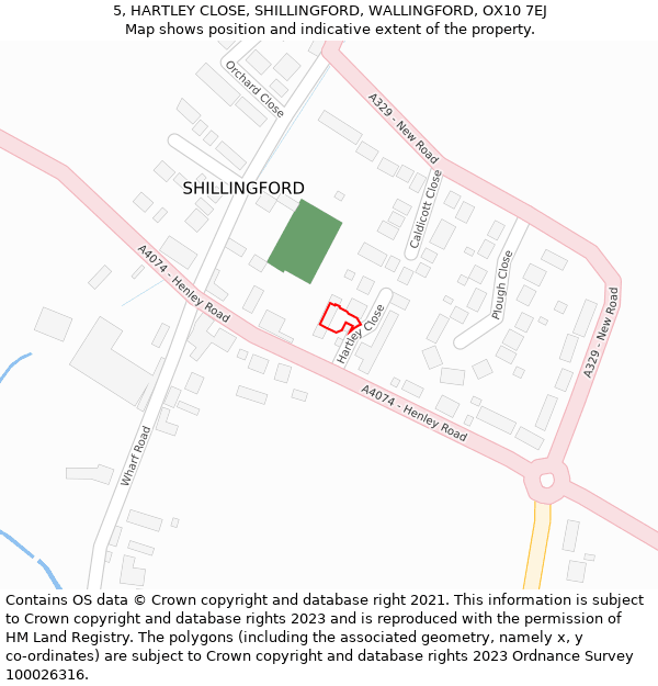 5, HARTLEY CLOSE, SHILLINGFORD, WALLINGFORD, OX10 7EJ: Location map and indicative extent of plot