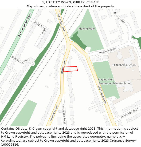 5, HARTLEY DOWN, PURLEY, CR8 4EE: Location map and indicative extent of plot