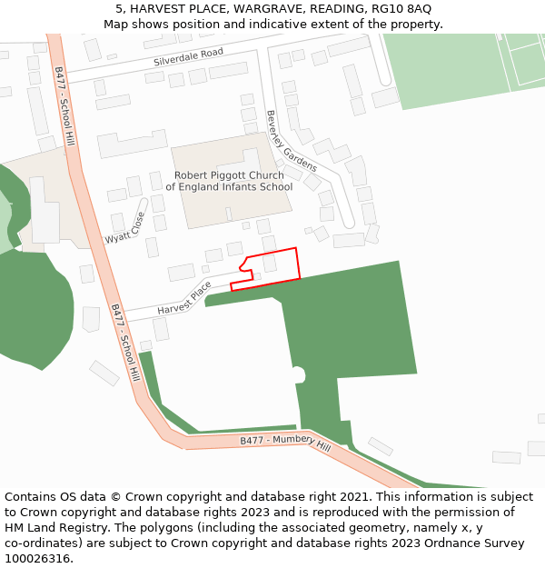 5, HARVEST PLACE, WARGRAVE, READING, RG10 8AQ: Location map and indicative extent of plot