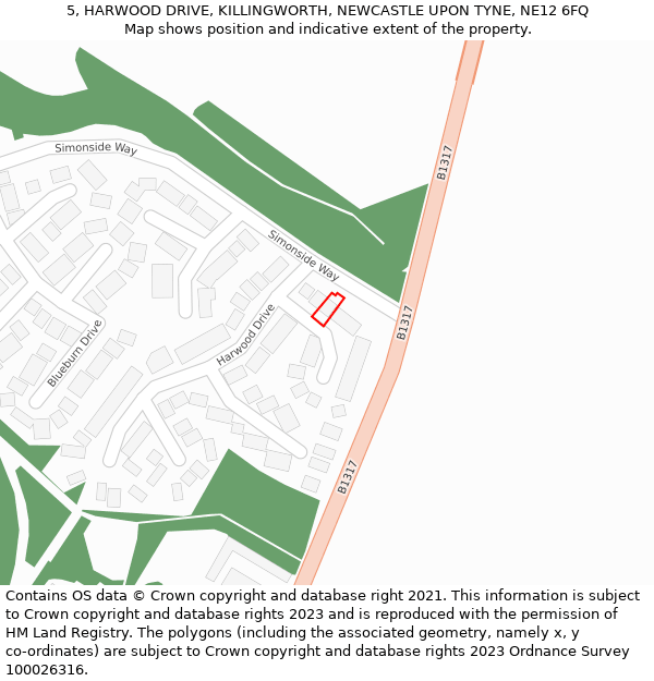 5, HARWOOD DRIVE, KILLINGWORTH, NEWCASTLE UPON TYNE, NE12 6FQ: Location map and indicative extent of plot