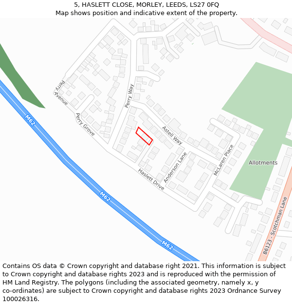 5, HASLETT CLOSE, MORLEY, LEEDS, LS27 0FQ: Location map and indicative extent of plot
