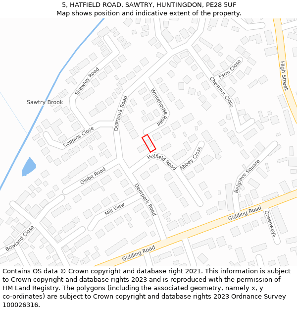 5, HATFIELD ROAD, SAWTRY, HUNTINGDON, PE28 5UF: Location map and indicative extent of plot