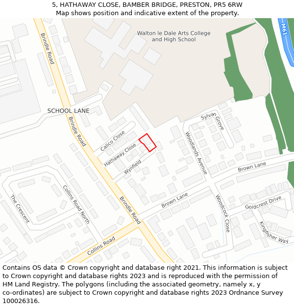 5, HATHAWAY CLOSE, BAMBER BRIDGE, PRESTON, PR5 6RW: Location map and indicative extent of plot