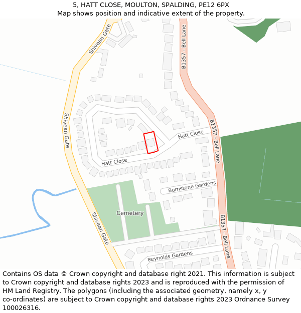 5, HATT CLOSE, MOULTON, SPALDING, PE12 6PX: Location map and indicative extent of plot