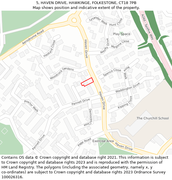 5, HAVEN DRIVE, HAWKINGE, FOLKESTONE, CT18 7PB: Location map and indicative extent of plot