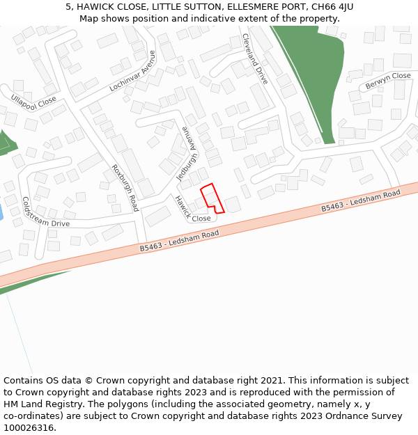 5, HAWICK CLOSE, LITTLE SUTTON, ELLESMERE PORT, CH66 4JU: Location map and indicative extent of plot