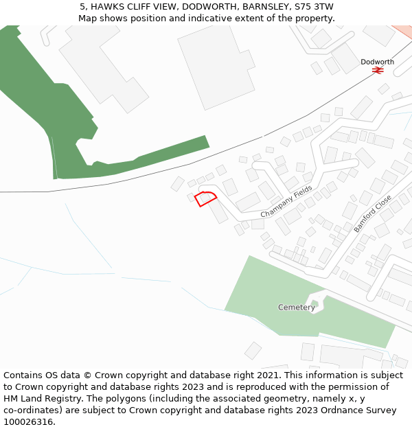 5, HAWKS CLIFF VIEW, DODWORTH, BARNSLEY, S75 3TW: Location map and indicative extent of plot