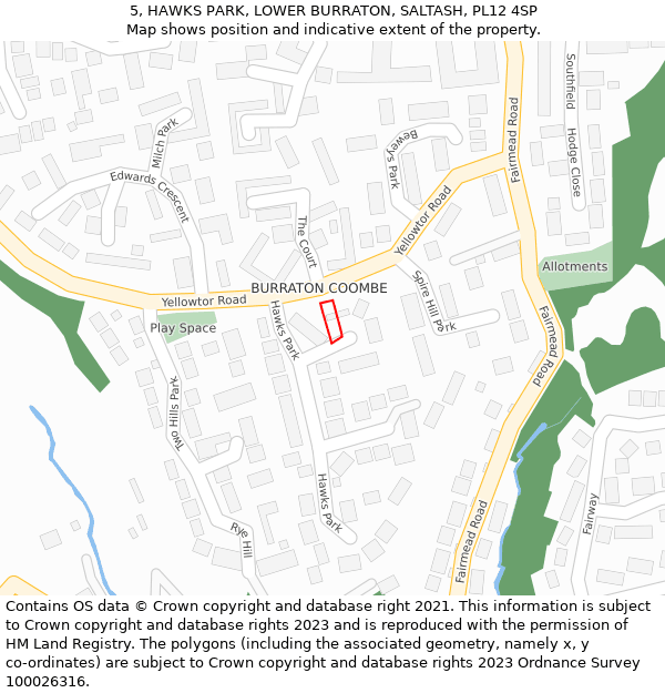 5, HAWKS PARK, LOWER BURRATON, SALTASH, PL12 4SP: Location map and indicative extent of plot