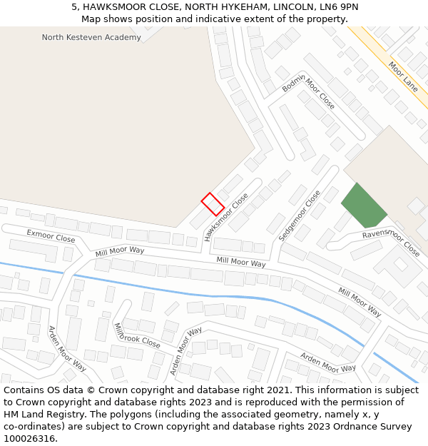 5, HAWKSMOOR CLOSE, NORTH HYKEHAM, LINCOLN, LN6 9PN: Location map and indicative extent of plot