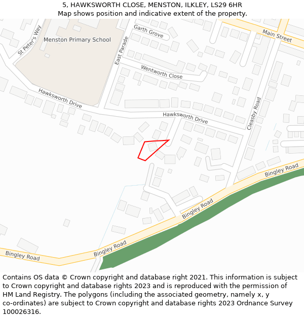 5, HAWKSWORTH CLOSE, MENSTON, ILKLEY, LS29 6HR: Location map and indicative extent of plot