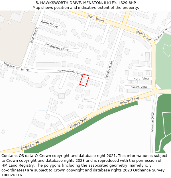 5, HAWKSWORTH DRIVE, MENSTON, ILKLEY, LS29 6HP: Location map and indicative extent of plot