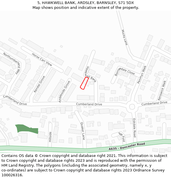 5, HAWKWELL BANK, ARDSLEY, BARNSLEY, S71 5DX: Location map and indicative extent of plot