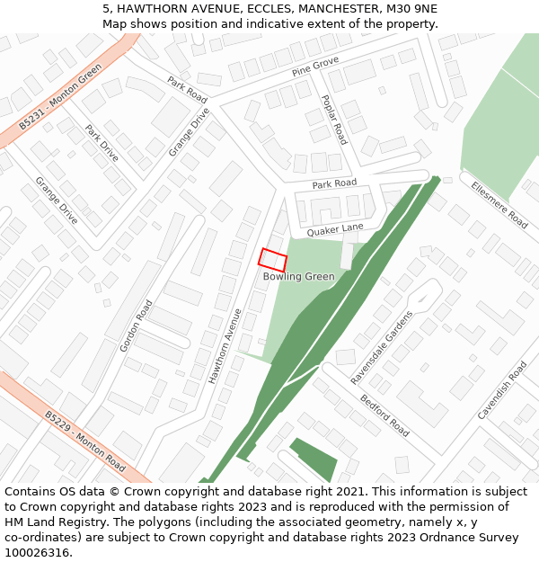 5, HAWTHORN AVENUE, ECCLES, MANCHESTER, M30 9NE: Location map and indicative extent of plot