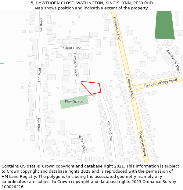 5, HAWTHORN CLOSE, WATLINGTON, KING'S LYNN, PE33 0HD: Location map and indicative extent of plot