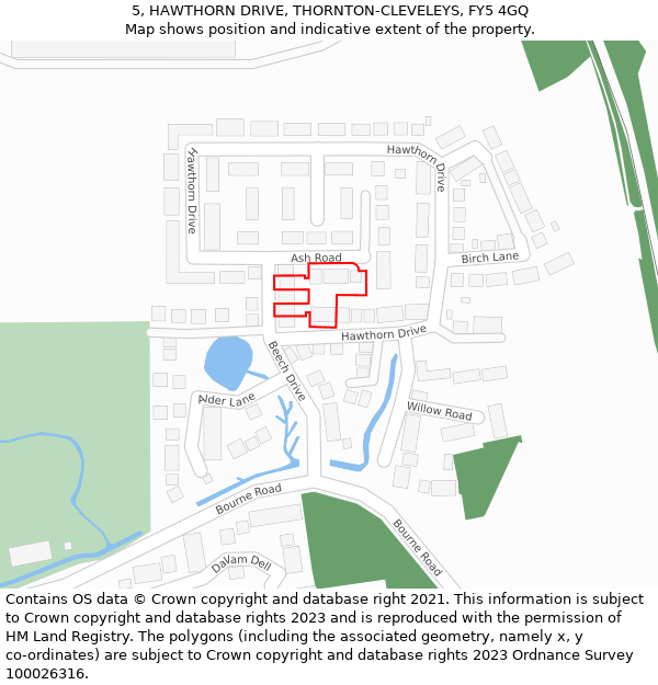 5, HAWTHORN DRIVE, THORNTON-CLEVELEYS, FY5 4GQ: Location map and indicative extent of plot