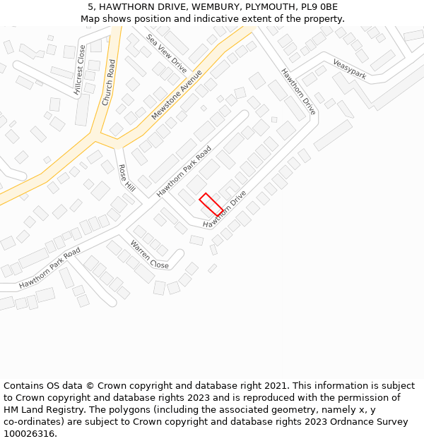 5, HAWTHORN DRIVE, WEMBURY, PLYMOUTH, PL9 0BE: Location map and indicative extent of plot