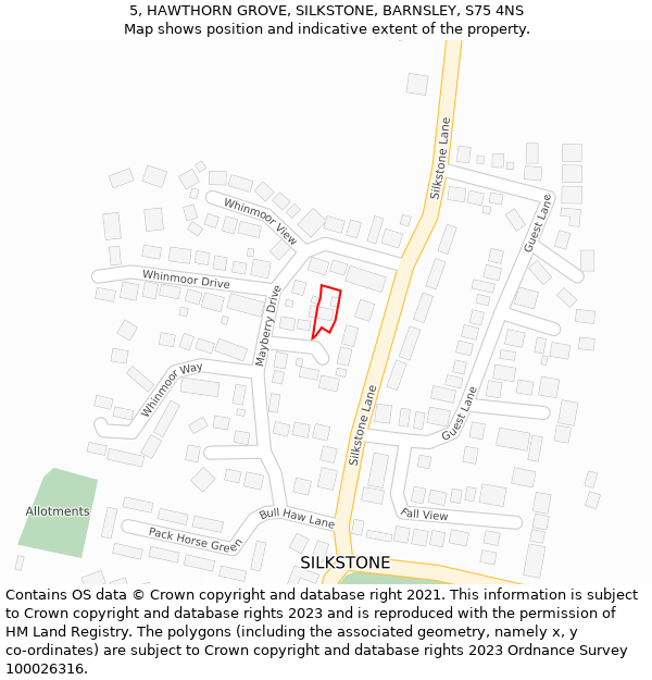 5, HAWTHORN GROVE, SILKSTONE, BARNSLEY, S75 4NS: Location map and indicative extent of plot