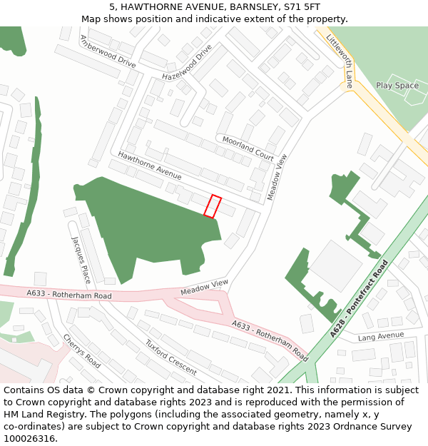 5, HAWTHORNE AVENUE, BARNSLEY, S71 5FT: Location map and indicative extent of plot