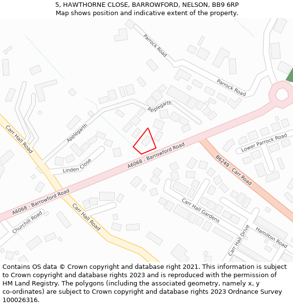 5, HAWTHORNE CLOSE, BARROWFORD, NELSON, BB9 6RP: Location map and indicative extent of plot