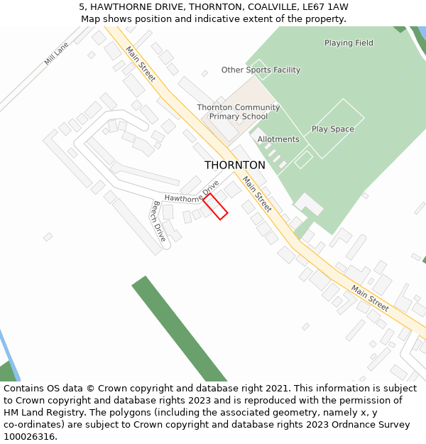 5, HAWTHORNE DRIVE, THORNTON, COALVILLE, LE67 1AW: Location map and indicative extent of plot