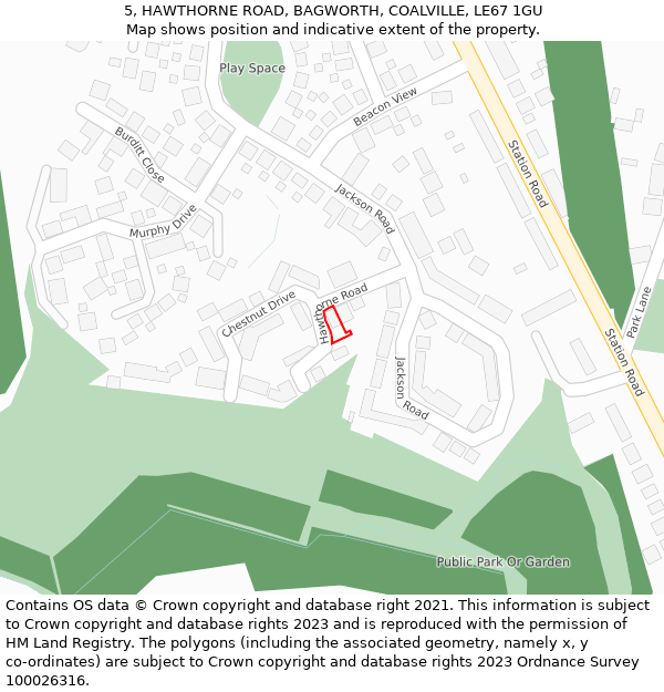 5, HAWTHORNE ROAD, BAGWORTH, COALVILLE, LE67 1GU: Location map and indicative extent of plot