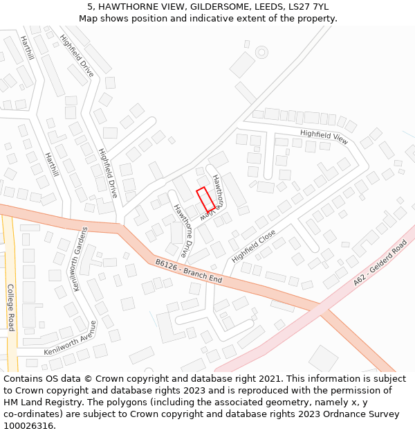 5, HAWTHORNE VIEW, GILDERSOME, LEEDS, LS27 7YL: Location map and indicative extent of plot