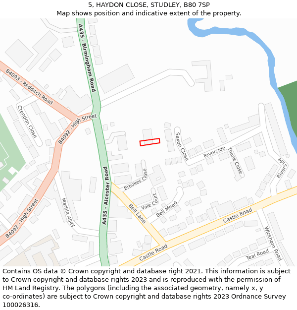 5, HAYDON CLOSE, STUDLEY, B80 7SP: Location map and indicative extent of plot