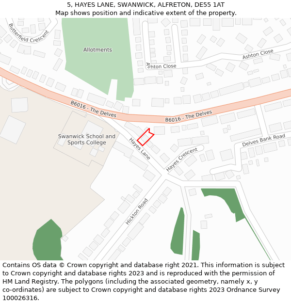 5, HAYES LANE, SWANWICK, ALFRETON, DE55 1AT: Location map and indicative extent of plot