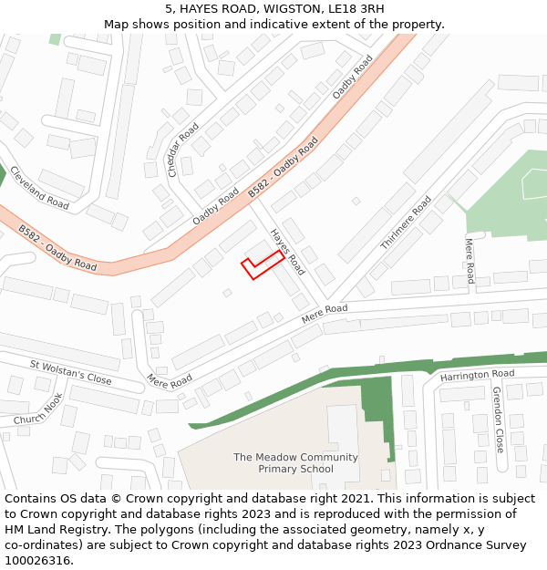 5, HAYES ROAD, WIGSTON, LE18 3RH: Location map and indicative extent of plot