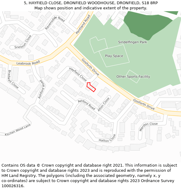 5, HAYFIELD CLOSE, DRONFIELD WOODHOUSE, DRONFIELD, S18 8RP: Location map and indicative extent of plot